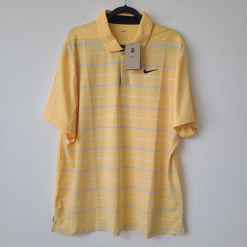 Nike Dri-Fit Tiger Woods Striped Golf Polo Shirt DR5318-795 Size XL Yellow
